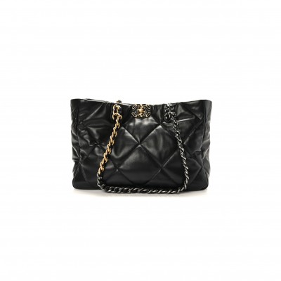 CHANEL MASTER LAMBSKIN QUILTED 19 BAG SHOPPING BAG BLACK AS3660 (41*24*10.5cm)
